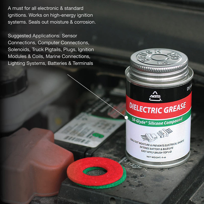 AGS Automotive Solutions Brush Top Can Dielectric Silicone Grease Compound for All Electrical Components and Connectors, 4oz, Percise and Easy Application