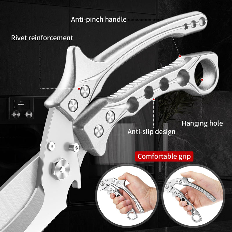 MAD SHARK Heavy Duty Poultry Shears, Kitchen Shears with Safety Lock, Meat Cutting, All Purpose Kitchen Scissors for Chicken, Turkey, Vegetable, Fish, Dishwasher Safe American