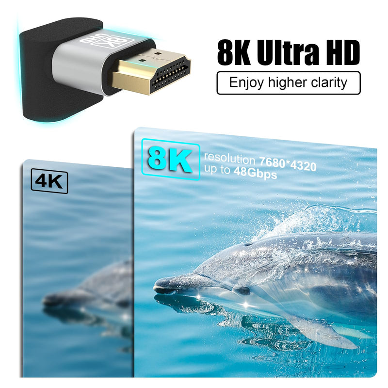VCELINK 8K@60Hz HDMI Right Angle Adapter, 90 Degree and 270 Degree HDMI Adapter Male to Female, HDMI 2.1 Cable Adapter with 4K@120Hz, HDR, eARC for for HDTV Switch Laptop PS4 PS5 Xbox, 2-Pack