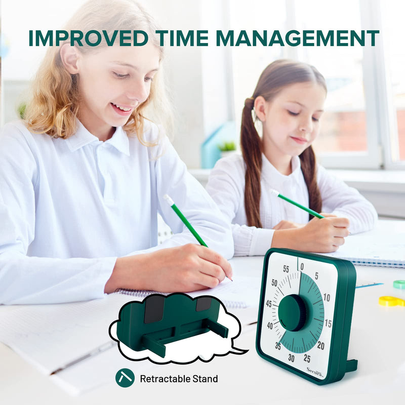 60-Minute Visual Timer, 7.5 Inch Oversize Countdown Timer Clock for Kids and Adults, Durable Mechanical Time Management Tool with Magnetic Backing （Dark Green） Dark Green Regular