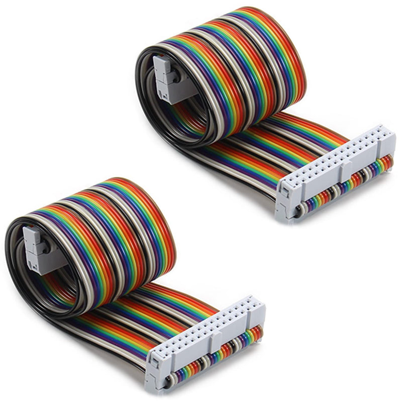 Fielect 2pcs IDC Rainbow Wire Flat Ribbon Cable 30 Pin 30cm Length 2.54mm Pitch
