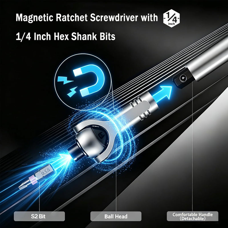 40 in 1 Ratchet Screwdriver Set, 60-Tooth Magnetic Ratcheting Screwdriver Set with 180° Rotating Ratchet Head for DIY Project, Home Repair & Furniture