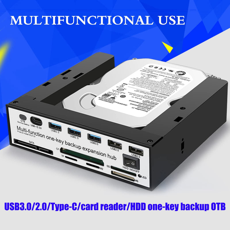 Tool-Free USB 3.0 to 2.5" & 3.5" SATA External Hard Disk Drive Lay-Flat Docking Station HDD, Support One-Key Backup Function, Docking Station with SD/CF/MS/XD/TF/M2 Reader - Black