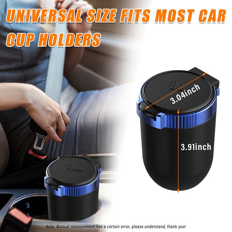 Kewucn Car Ashtray with Lid, Portable & Detachable Smokeless Ashtray, Mini Vehicle Stainless Steel Trash Can with LED Blue Light, Universal Accessories Fits Most Auto Cup Holder (Blue)