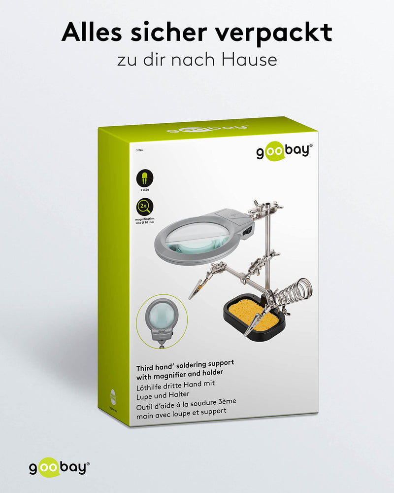 goobay 51226 Löthlife third hand with magnifying glass and soldering iron holder, the ideal aid for all delicate soldering work, black