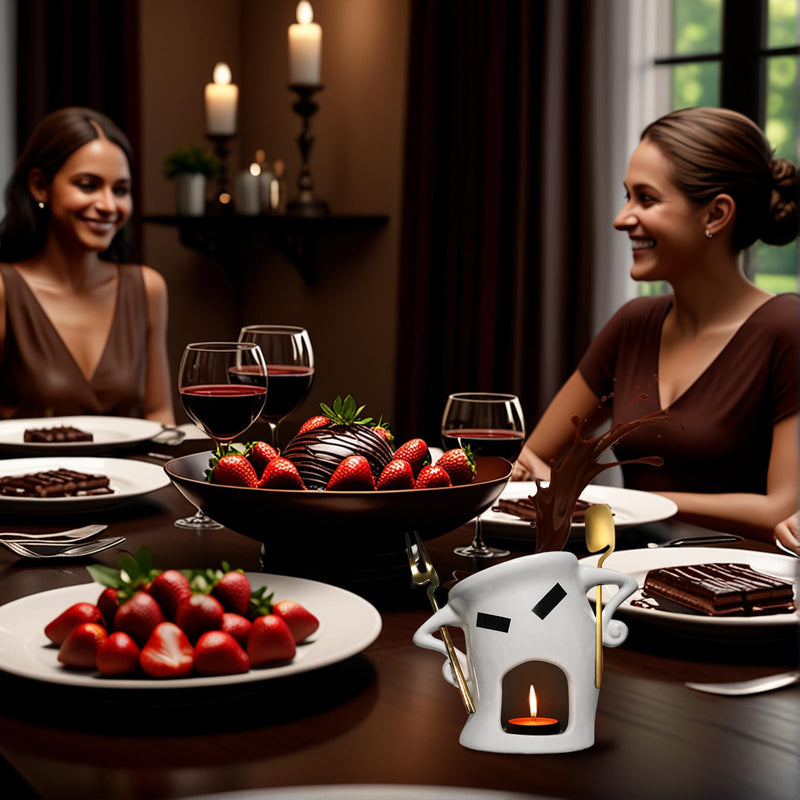 Cute Chocolate Fondue Mug with Attitude,Ceramic Personal Chocolate Butter Melting Cup for Cheese with 2Pcs Forks Mini Simmer Pot