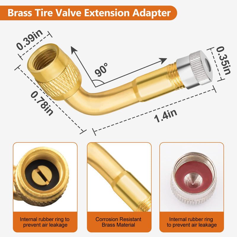 Tire Valve Extensions, 8.25 Inch Flexible Valve Stem Extenders with 90 Degree Brass Schrader Tire Valve Extension Adaptor Compatible for Cars Truck Motorcycle Bike Scooter 8.25'' 2PCS + 90° 2PCS