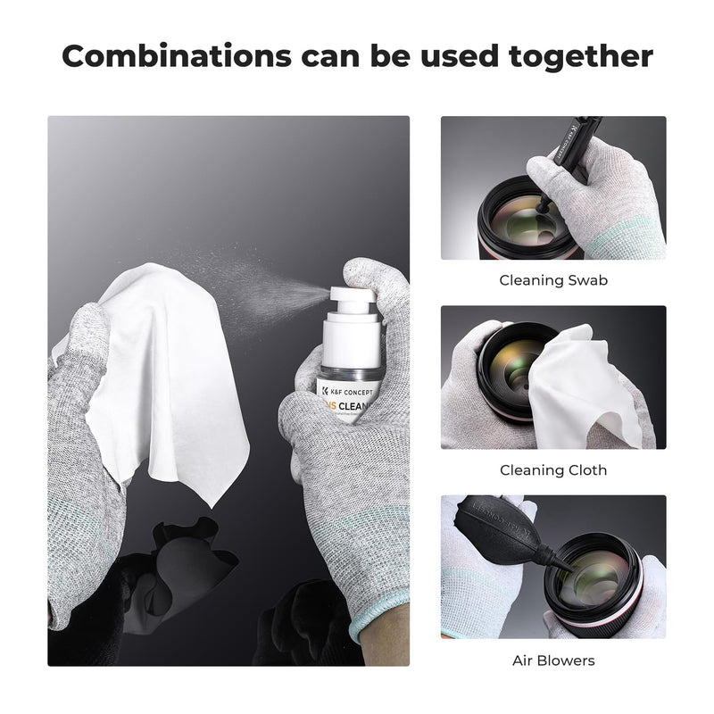 K&F Concept Spray and Microfiber Lens Cleaner Care Kit, Non-Flammable Camera Lens Cleaner and Digital Sensor Cleaning Solution,for Coated Lenses, Binoculars, Scopes, Cameras, and Glasses Liquid