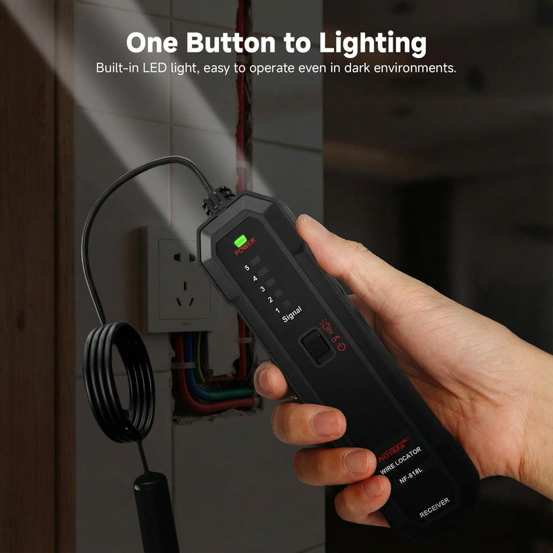 NOYAFA Underground Wire Locator - Cable & Wire Tracer for Buried, Wall & Hidden Wires, Pet Fence, Electrical & Irrigation, LED Flashlight, Rechargeable Battery, NF-818L