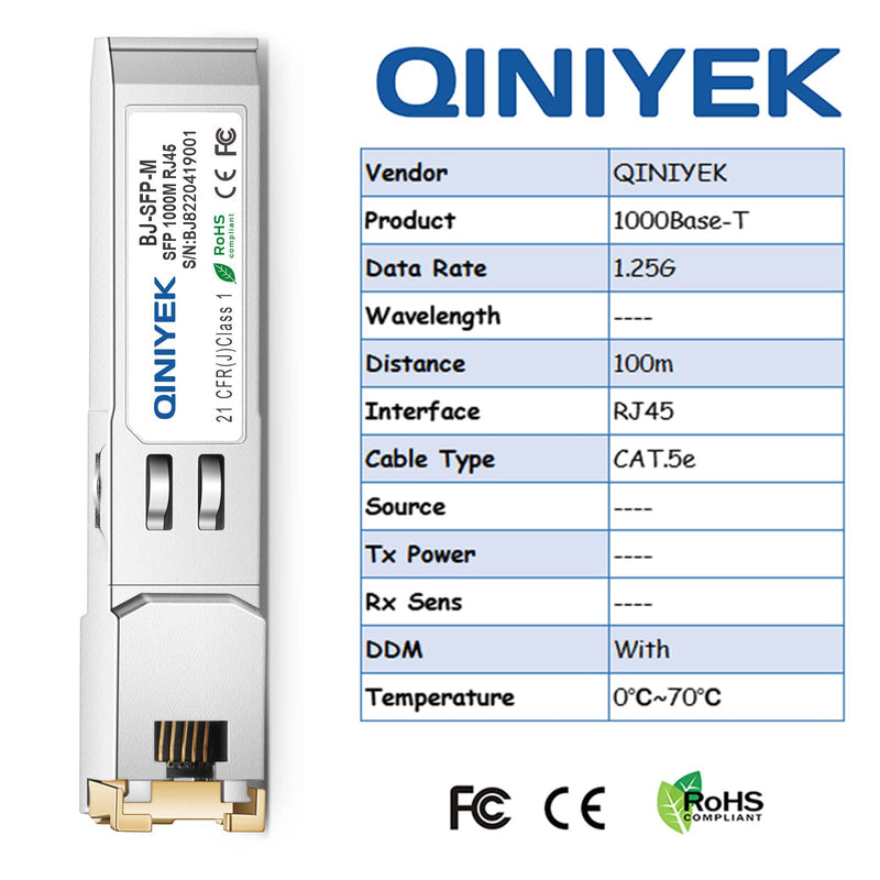 [Pack of 2] 1.25G SFP to RJ45 Module, 1000BASE-T Transceiver for Cisco GLC-T/SFP-GE-T, Meraki MA-SFP-1GB-TX, Ubiquiti UniFi UF-RJ45-1G, Netgear, Zyxel, D-Link TP-Link QNAP, Open Switch, 1000 m 1000M x2