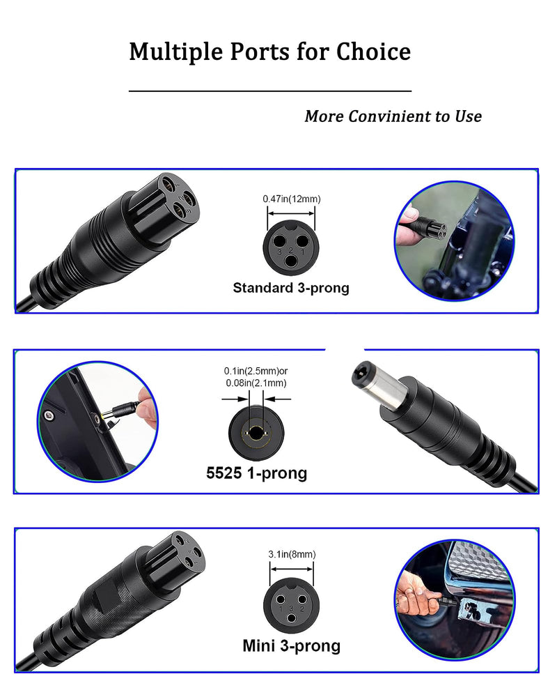 29.4V 2A Electric Scooter Charger(3 Plugs), Fast Universal Battery Replacement Charger for 25.2V Li-Batteries