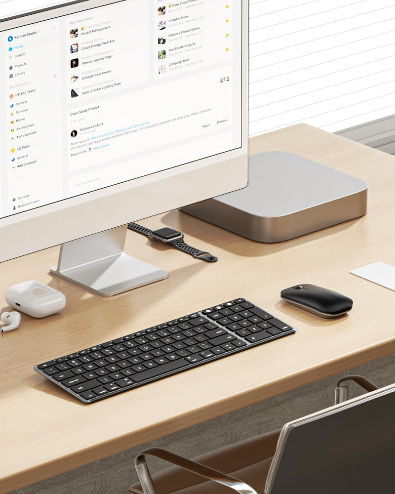 Wireless Bluetooth Keyboard and Mouse for Mac, Multi-Device Rechargeable Slim Keyboard and Mouse Stainless Steel Full Size, Compatible with MacBook Pro/Air, iPad, iMac - Space Gray
