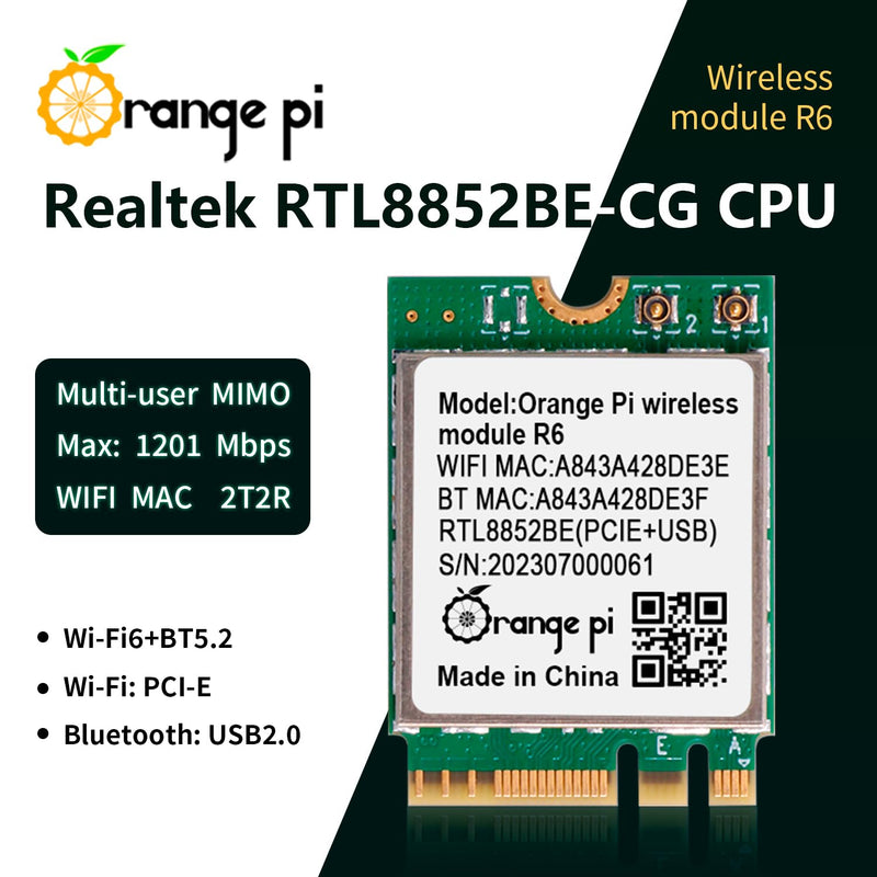 Orange Pi WiFi 6 Wireless Module R6, PCIe Network Card with Bluetooth 5.2, Wireless Adapter for Orange Pi 5 Plus