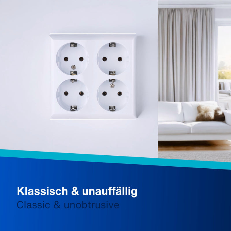 REV 0510172555 PlanoLuxe, surface-mounted socket 4-way Complete set: Frame and insert, white | Multiple socket for surface mounting, ideal for workshop and indoor use 1 x quadruple socket