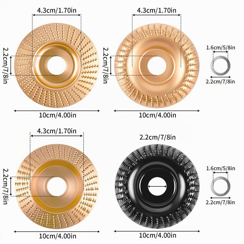 Set of 4 Wooden Grinding Discs Rasp Disc Set for Angle Grinders | Wood Carving Disc Wood Carbide Woodworking Tool Angle Grinder for Shaping, Sanding and Cutting 100/22 mm Set B