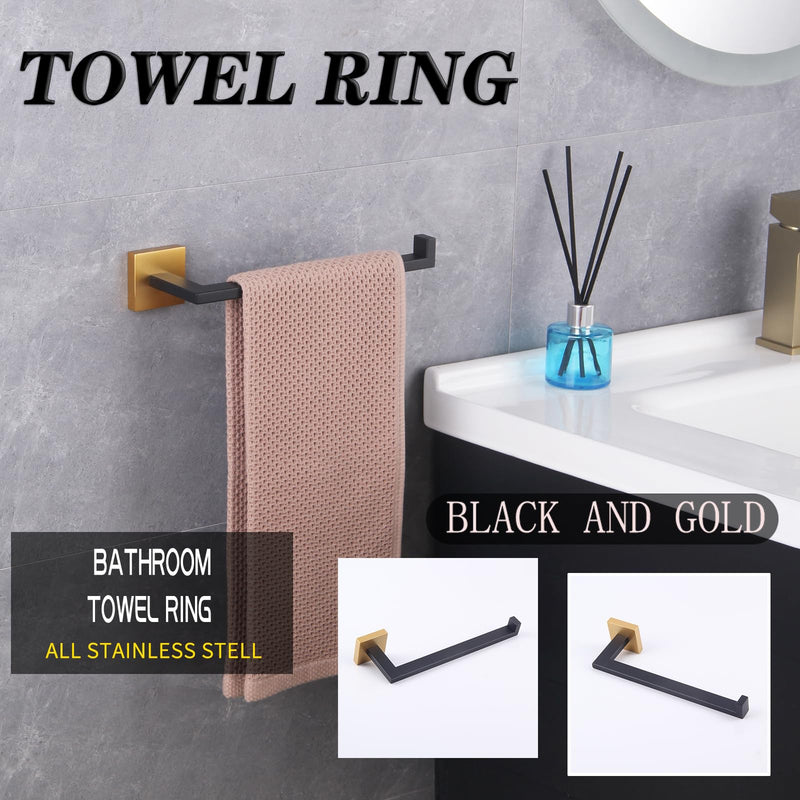 GERZWY Bathroom 2-Piece Hardware Accessories Toilet Paper Holder and Towel Ring Wall Mounted (Black & Gold) IG1856-2BD Black & Gold