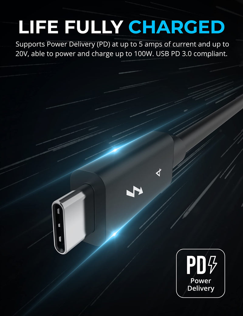 SABRENT Certified Thunderbolt 4 Cable, 2M (6.5ft) – 100W Power Delivery, 8K DisplayPort 1.4, 40Gbps Data Transfer, USB 4/3 Compatible, E-Marker Chip for MacBook, iPad, and Windows Devices (CB-T4M2) 78" Black