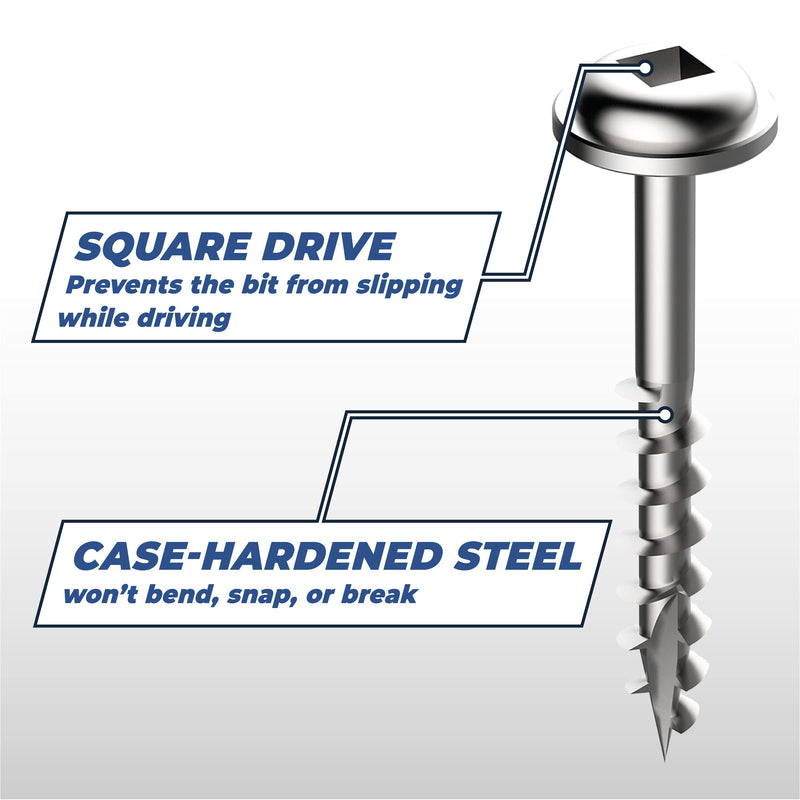 Kreg Stainless Steel Pocket Hole Screws - SML-C150S5-100 - 1-1/2-Inch - Coarse Thread - Maxi-Loc Head - Outdoor - 100 Count