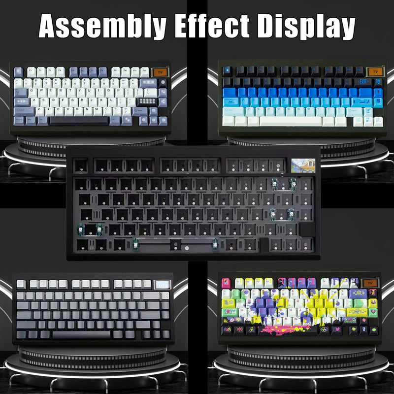 GMK81 75% Keyboard Kit,Hot Swap Bluetooth/2.4G Wireless/Type-C Tri-Mode RGB Mechanical Keyboard with TFT-LCD Screen PCB Gasket VIA Programmable Customized Barebones TKL Gaming DIY Kit (Black) Black+Display