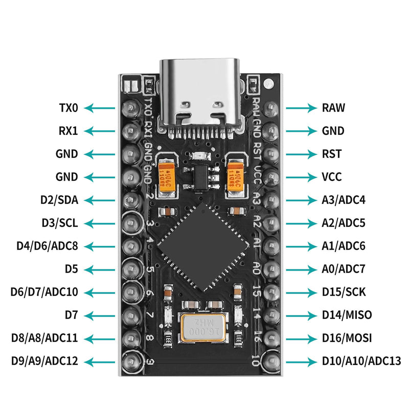 5pcs Pre-Soldered Pro Micro ATmega32U4 5V 16MHz Development Board Microcontroller USB C Interface Compatible with Arduino IDE 5