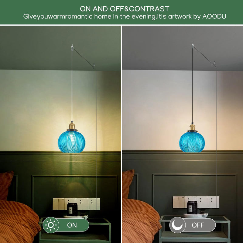 Blue Glass Plug-in Pendant Light,Farmhouse Hanging Lights with in Cord Globe Glass Hanging Lamp with a Switch Wire for Dining Room Bedroom Kitchen Island E26 Blue-Plug in 1Pcs