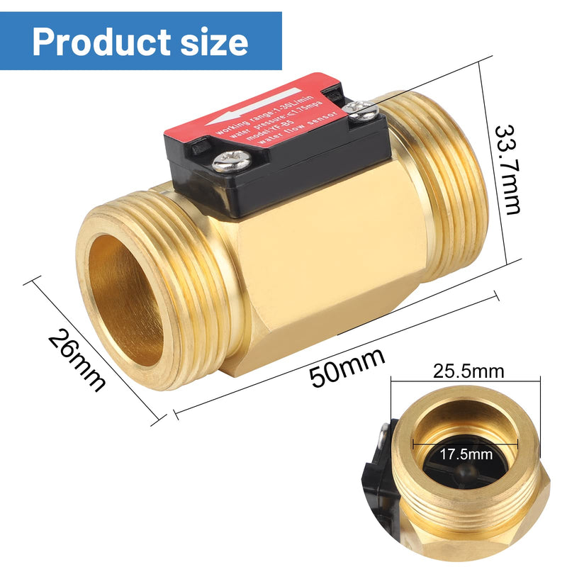 SWAWIS 2 pieces G3/4 water flow sensor, flow sensor water 3/4'' flow meter, water flow Hall sensor flow switch water flow switch, 1-30L/min