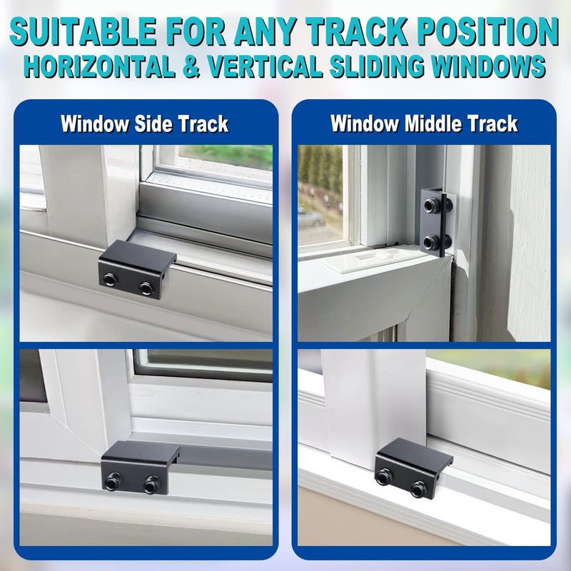 Sliding Window Locks (10 Sets), Security Window Locks with Keys, Adjustable Aluminum Sliding Window Stops, Easy Installation Without Drilling, for Vertical and Horizontal Sliding Windows (Black) 10 Set Double Lock Black