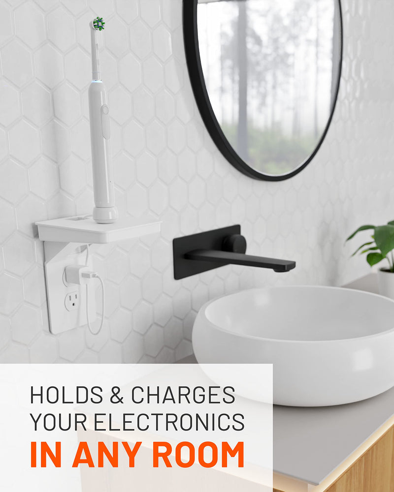 ECHOGEAR Outlet Shelf for Decora/GFCI Outlets - Next-Gen Design with Built-In Cord Storage & Room for Bulky Plugs - Quick Install with Included Hardware Decora/GFCI Outlet