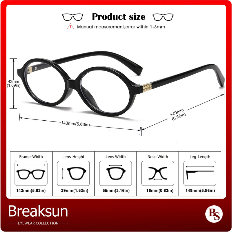 Classic Round Glasses for Women Men Retro Oval Frame Black Blue Light Glasses Small Face Nerd Eyeglasses (Black)