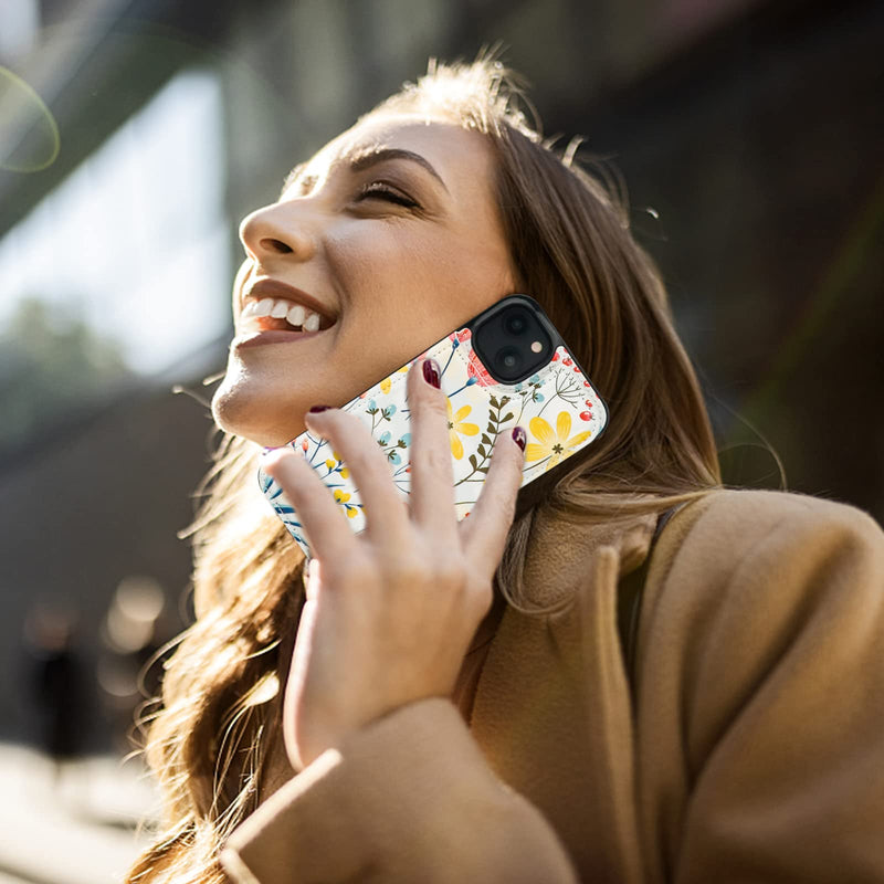 HAOPINSH for iPhone 14 Wallet Case with Card Holder, Donuts Pattern Back Flip Folio PU Leather Kickstand Card Slots Case for Women Girls, Double Magnetic Clasp Shockproof Cover 6.1" Floral Flower