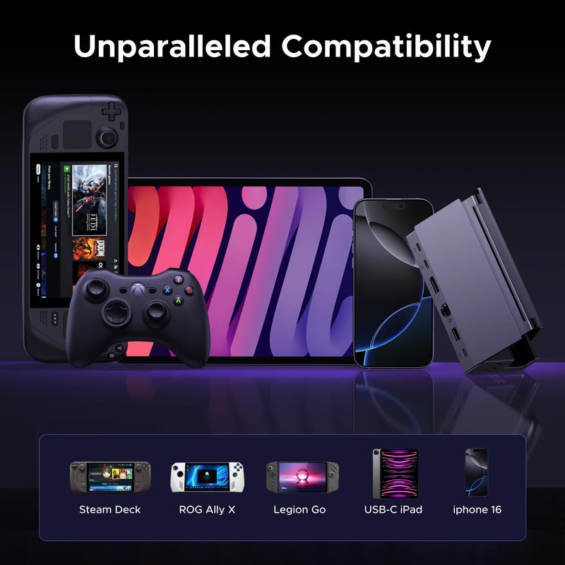 UGREEN Steam Deck Dock 9-in-1 USB C Docking Station with Foldable Stand, 4K@120Hz DP, Gigabit Ethernet, PD 100W, 10Gbps USB A&C 3.2, TF/SD Compatible with Steam Deck, Rog Ally, Rog X, Legion Go etc.