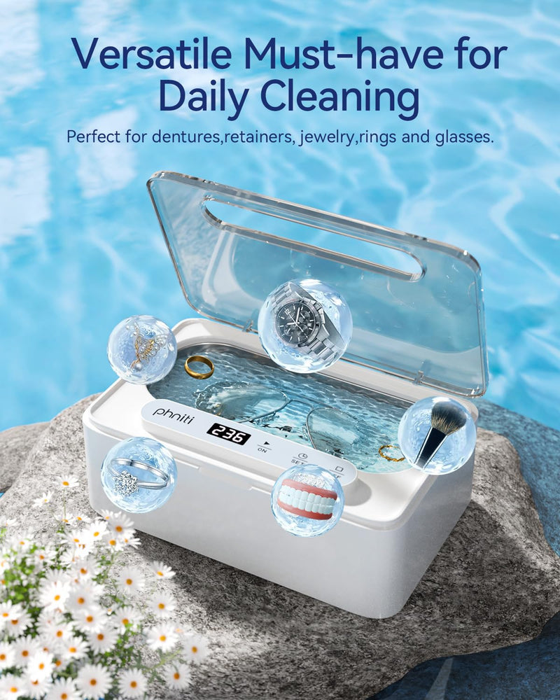 Phniti 47kHz Professional Ultrasonic Retainer Cleaner Machine for Dental Cleaning Three Cleaning Modes