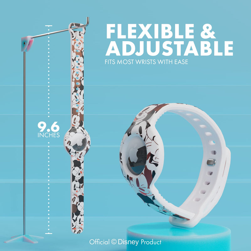 Disney WristBand for Apple AirTag Universal Fit and Adjustable Soft Durable Silicone AirTag Watch Band, Protect Tracker Secure Grip LightWeight… Mickey Faces Black/White