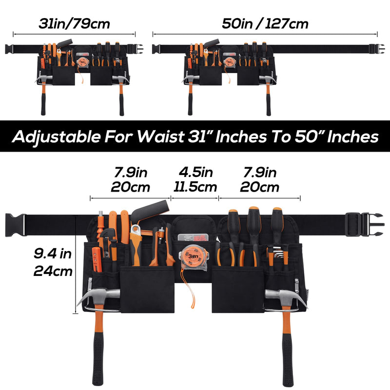Gifts for Men,19 Pocket Tool Belts with Quick Release Buckle- Heavy Duty Detachable & Adjustable Utility Belt,Work Apron for Men and Women,for Electrician,Carpenter,Construction Tool Belt (Black) Black