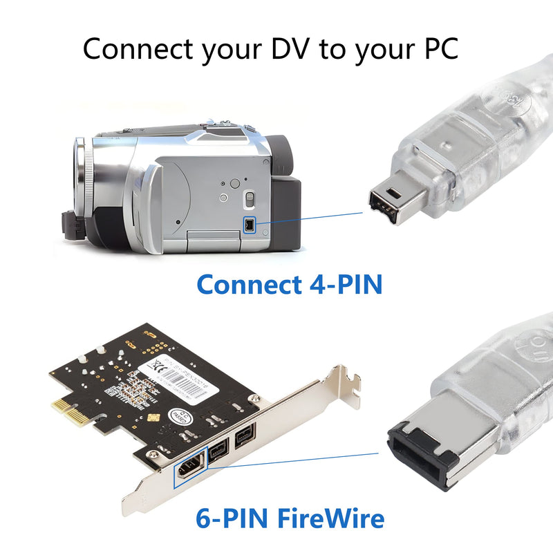 YACSEJAO Firewire DV Cable IEEE1394 6 Pin to 4 Pin Male to Male iLink Adapter Cord Cable for Digital Camera（4.9Ft/1.5M）