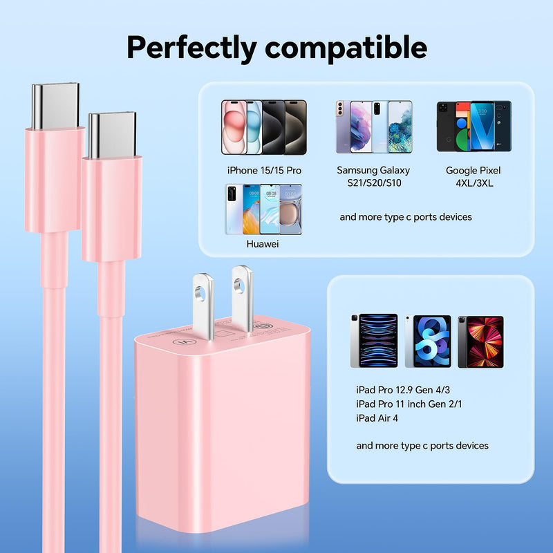 for iPhone USB C Charger Fast Charging, 3Pack 20W USB C Charger Block with 60W USB C to C Cable 6FT, USB C Charger Cord Compatible with iPhone 15 Plus/Pro Max/Pad Pro/Samsung S23/Android ChargerPink… 3pack Pink C-C