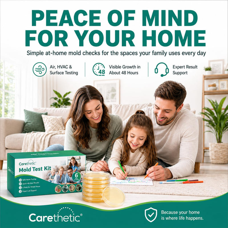 Carethetic Mold Test Kit for Home, 6 DIY Agar Plates for Air, HVAC and Surface Testing, Indoor Mold Testing Kit with Swabs, Gloves, Bags and User Manual