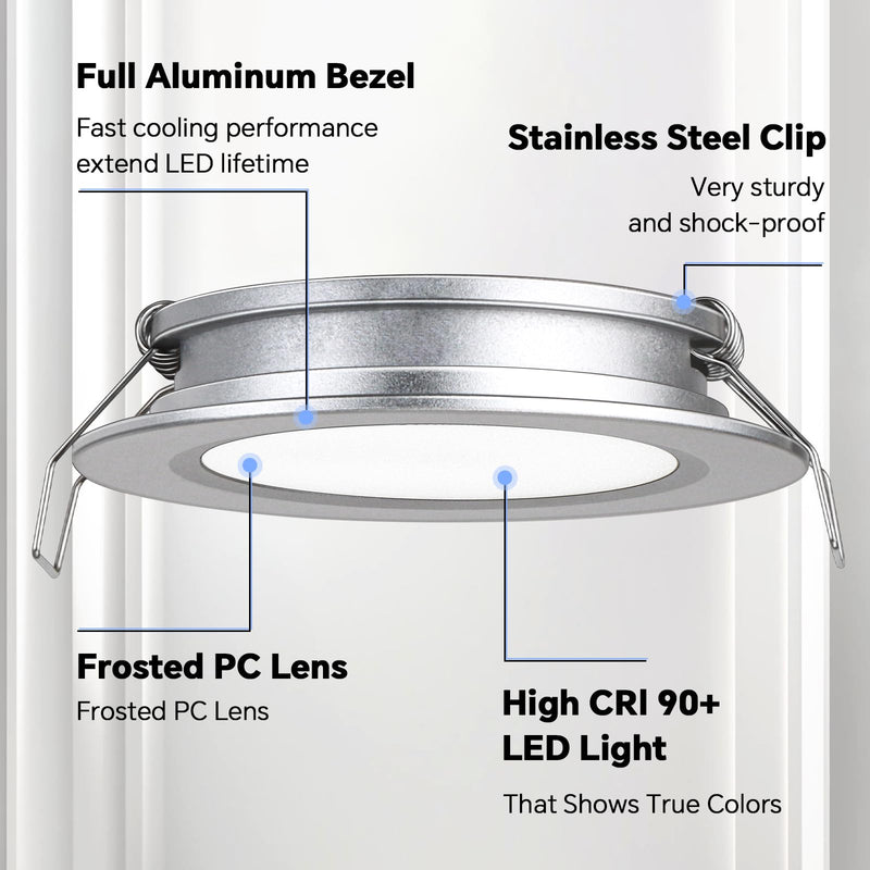 acegoo RV 2.75" Recessed LED Ceiling Light 12V Ultra-Thin Puck Light, Dimmable RV Lights Interior for Camper Van Truck Motorhome Boat Sailboat Roof Under Cabinet Lighting, 6 Pack (Silver,Warm White) Silver Finish Warm White