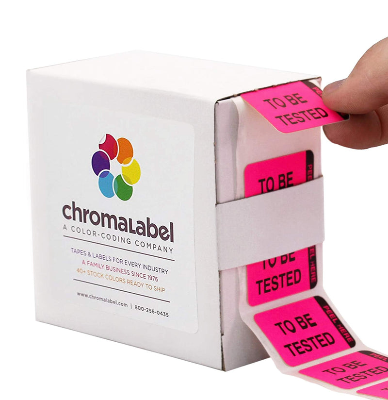 ChromaLabel 1 x 1.50 Inch Fluorescent Pink and Yellow Double Layer Quality Control Label, Imprinted: to Be Tested, Tested, 250 per Dispenser Box 1" x 1-1/2"
