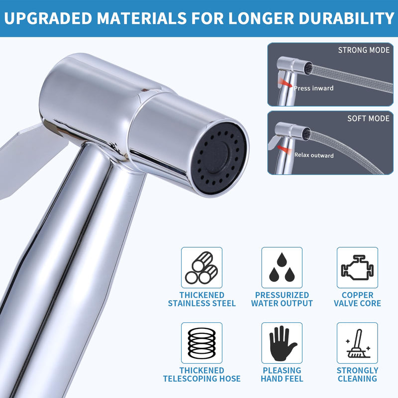 Handheld Toilet Bidet Sprayer for Toilet, Muslim Shower Bidet Toilet Hose Sprayer Kit, Jet Spray Bidet Attachment Connected to Faucet for Cloth Diaper Care and Feminine Wash (Silver) Silver