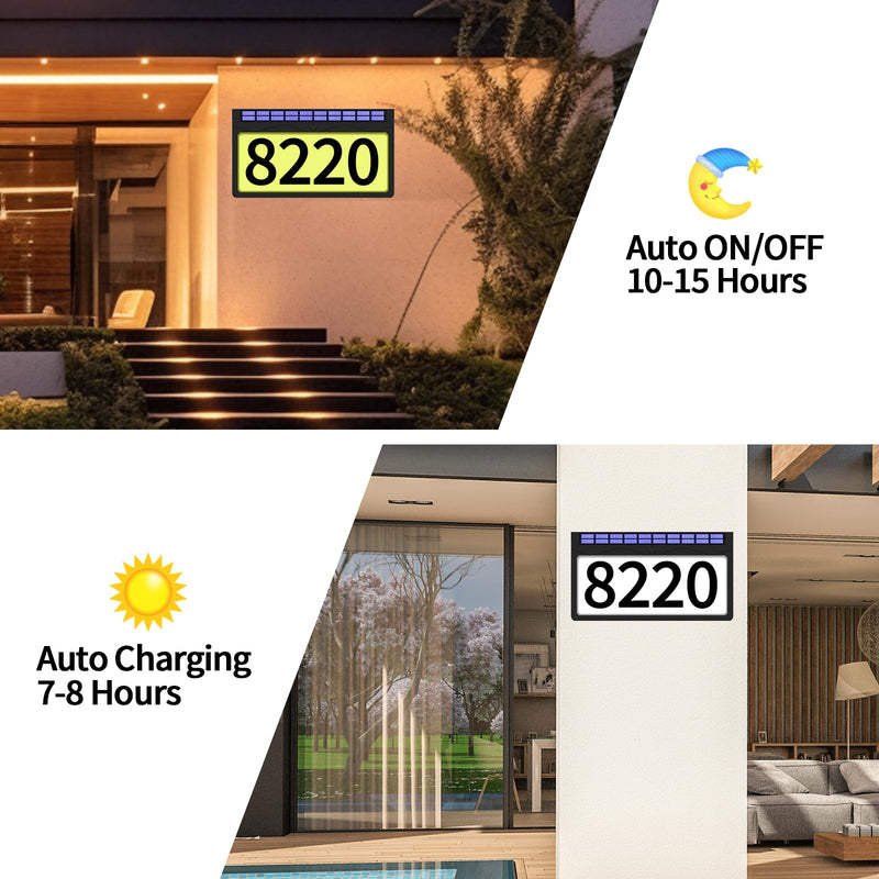 Solar Address Sign, Lighted Address Plaque Outdoor Waterproof, Illuminated RGBW Color Address Numbers, House Numbers for Home Street Mailbox Outside Black(RGBW) 6.5 IN(wall mounted)