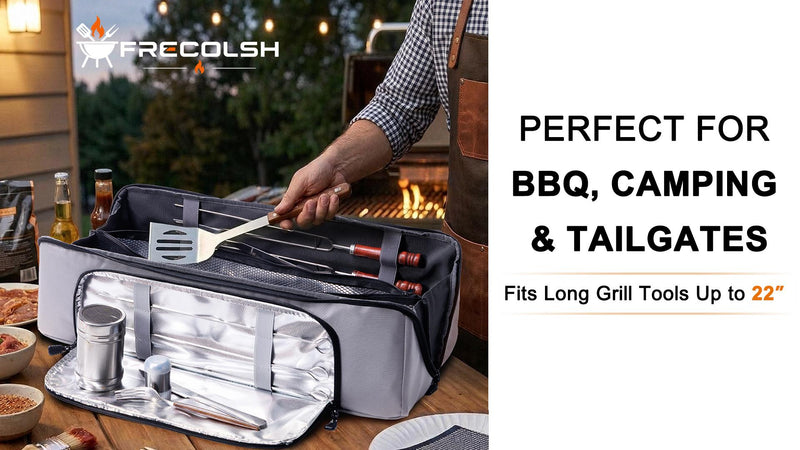 22" Grill Tool Storage Bag, BBQ Utensil Organizer for Blackstone Griddle Black/Orange 22" - Style B