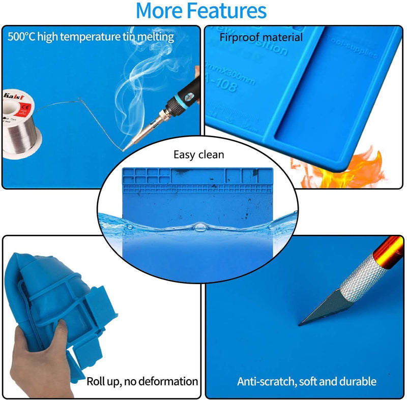 Aweohtle Silicone Soldering Mat 500℃ Heat-Resistant Magnetic Repair Mat Work Mat Soldering Mat Anti-Static for Soldering Guns, Hot Guns - Large 45x 30cm
