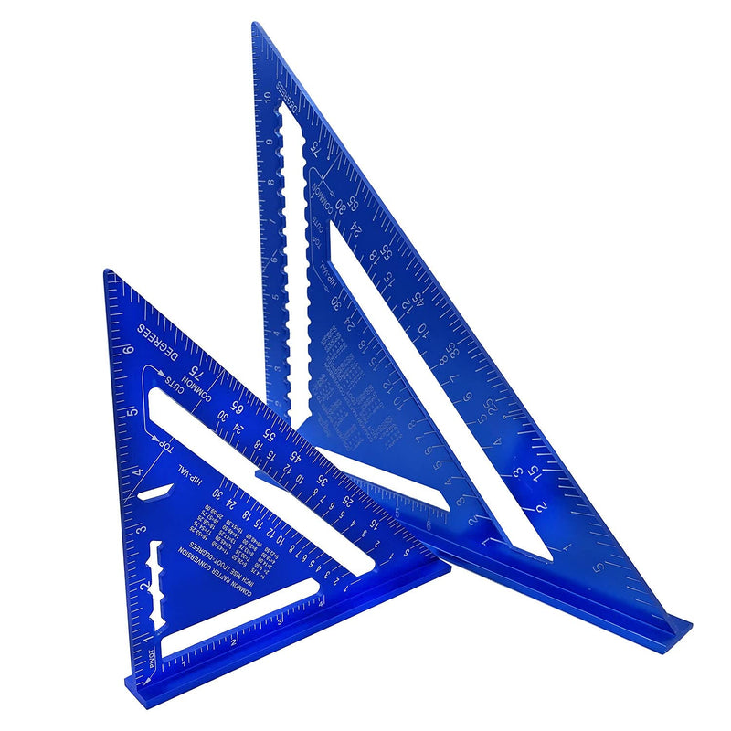 ASNOMY Imperial Triangle Ruler - 7 Inch & 12 Inch Blue Aluminum Alloy Rafter Square Protractor, High Precision Layout Measuring Tool for Engineer Carpenter Imperial Style Blue