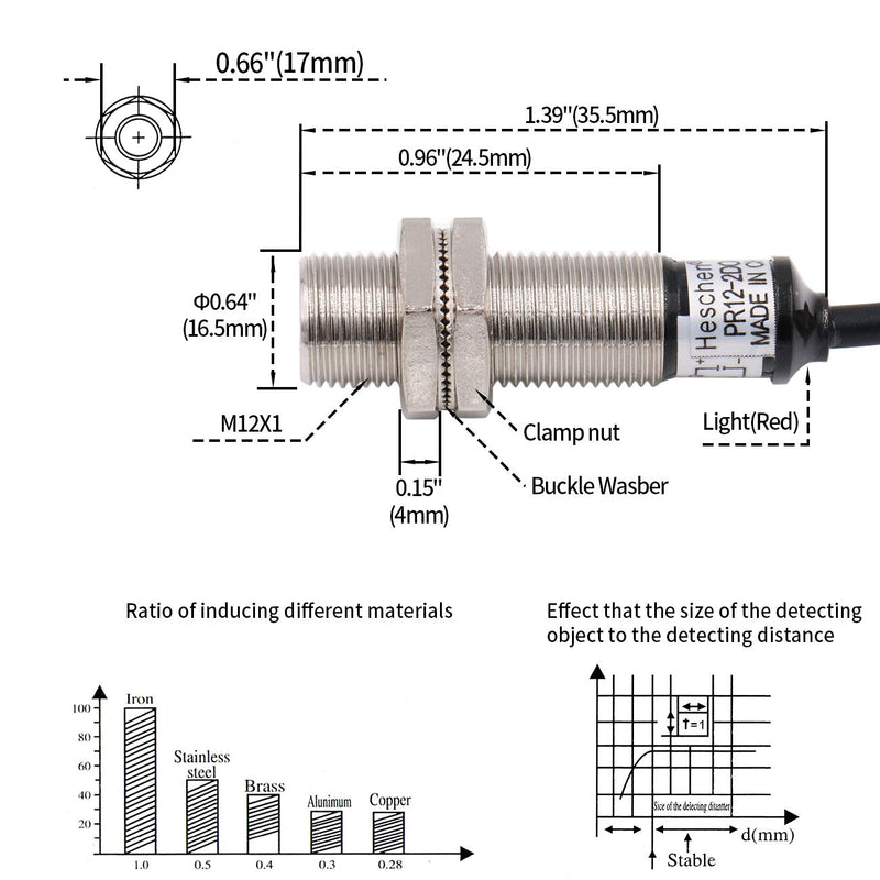 Heschen Inductive proximity sensor PR12-2DO cylindrical type DC 12-24V 2-wire NO (normally open) CE