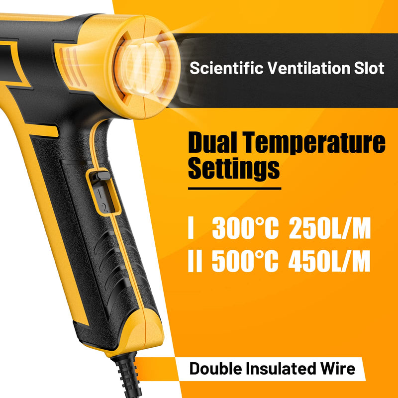 SEEKONE mini hot air gun, 600W dual temperature hot air gun 300℃ & 500℃, with overload protection and ceramic heating core for crafts, embossing, paint stripping, shrinking and shrink tubing