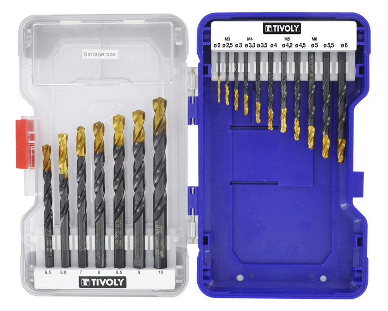 TIVOLY - Coffret Forets Métaux Haute Performance - Pour Perçage Métaux, Cuivre, Aluminium, Fonte, INOX - 18 Forets HSS Ø1/12.5" à 3/8" 18 Pieces