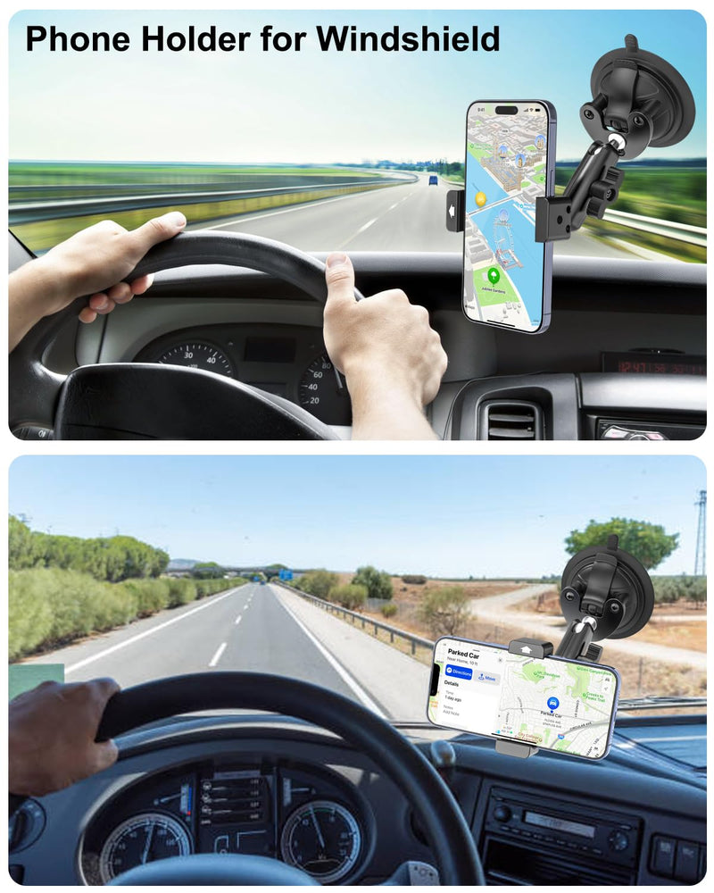 Tractor Phone Mount, [Metal Arm & Clip] Super Suction Cup Cell Phone Holder for Tractor Cab, Windshield Phone Stand for Heavy Duty Equipment, Excavator, Fits iPhone 16 15 14, Galaxy, 4-7" Phone