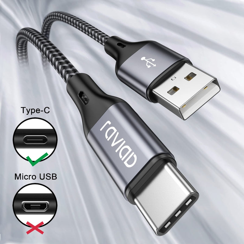 RAVIAD USB C cable [2 pieces 1M], charging cable USB C fast charging cable nylon type C charging cable for Samsung Galaxy S23 S22 S21 S20 S10 S9 S8 A51 A50 A41 A21s A20, Note10 9, Huawei, Sony Xperia, OnePlus-Grey