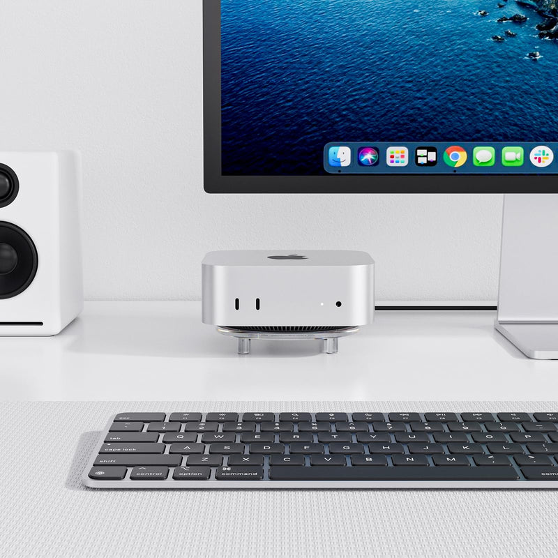 Clear Acrylic Desk Stand for Mac Mini M4/M4 Pro 2024, Minimalist M4 Holder with Easy Power Button Access, Anti-Slip Base & Heat Dissipation, Compact Space-Saving Design for Mac Mini 2024 Model Transparent
